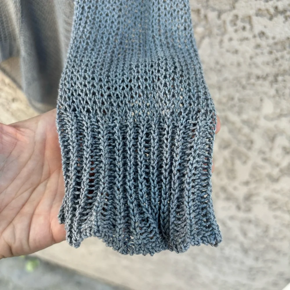 INHABIT Gauzey Grey Silk Long Sleeved Asymmetrical Sweater - Picture 6 of 9